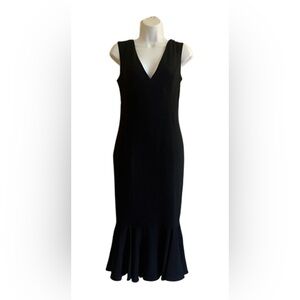 MARINA Black V-Neck Midi Dress w/ Fishtail Hem
